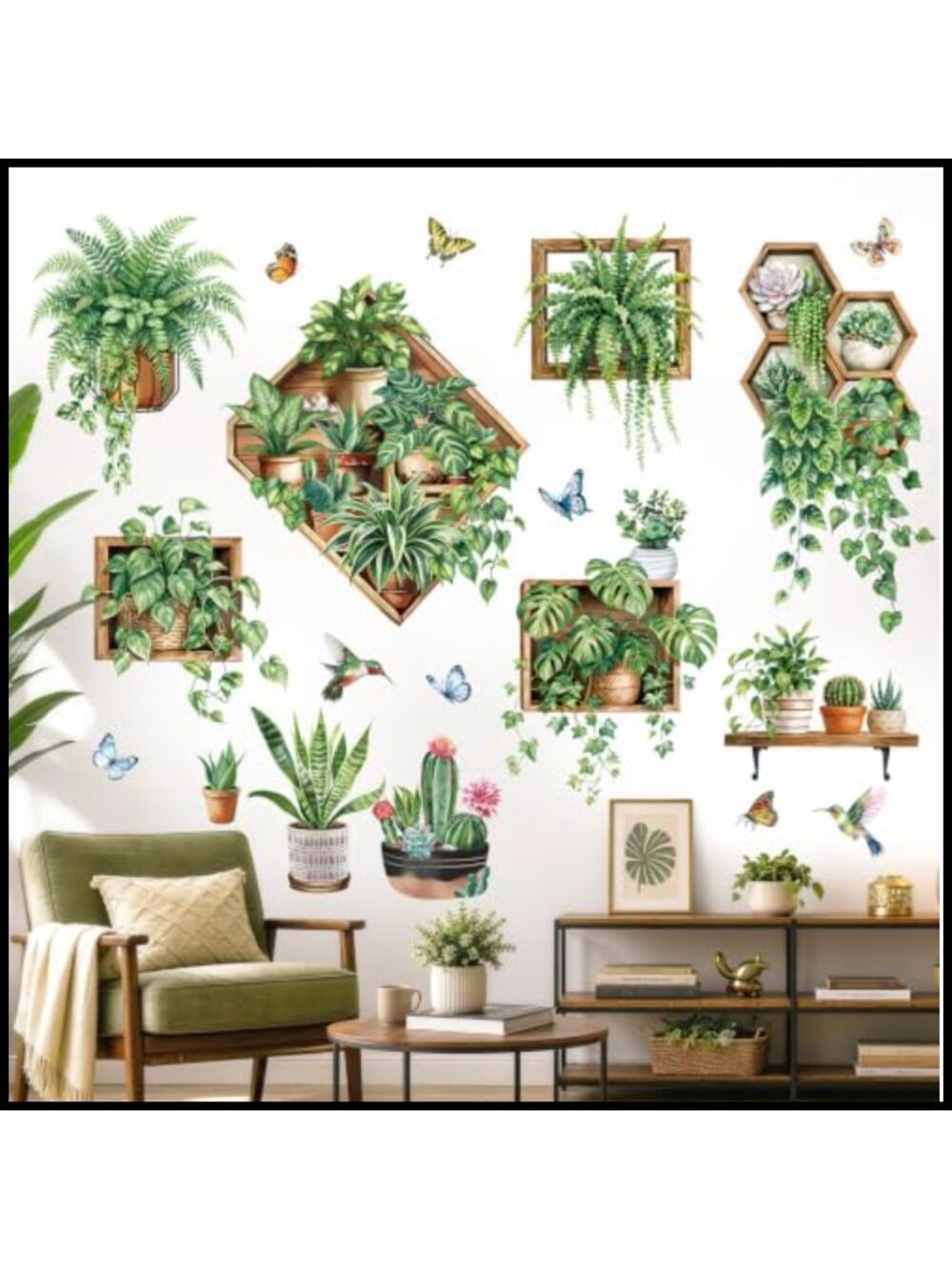 Wall Decals Stickers Green Pot Plants Tropical Leaves Cactus Removable